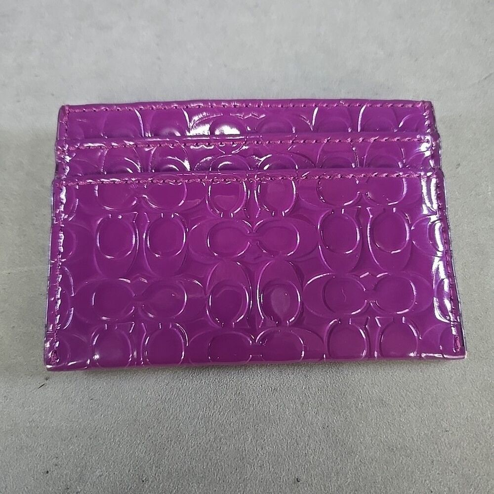 Coach Embossed Liquid Gloss Card Case Skinny Wallet Berry/Magen Shiny F62544